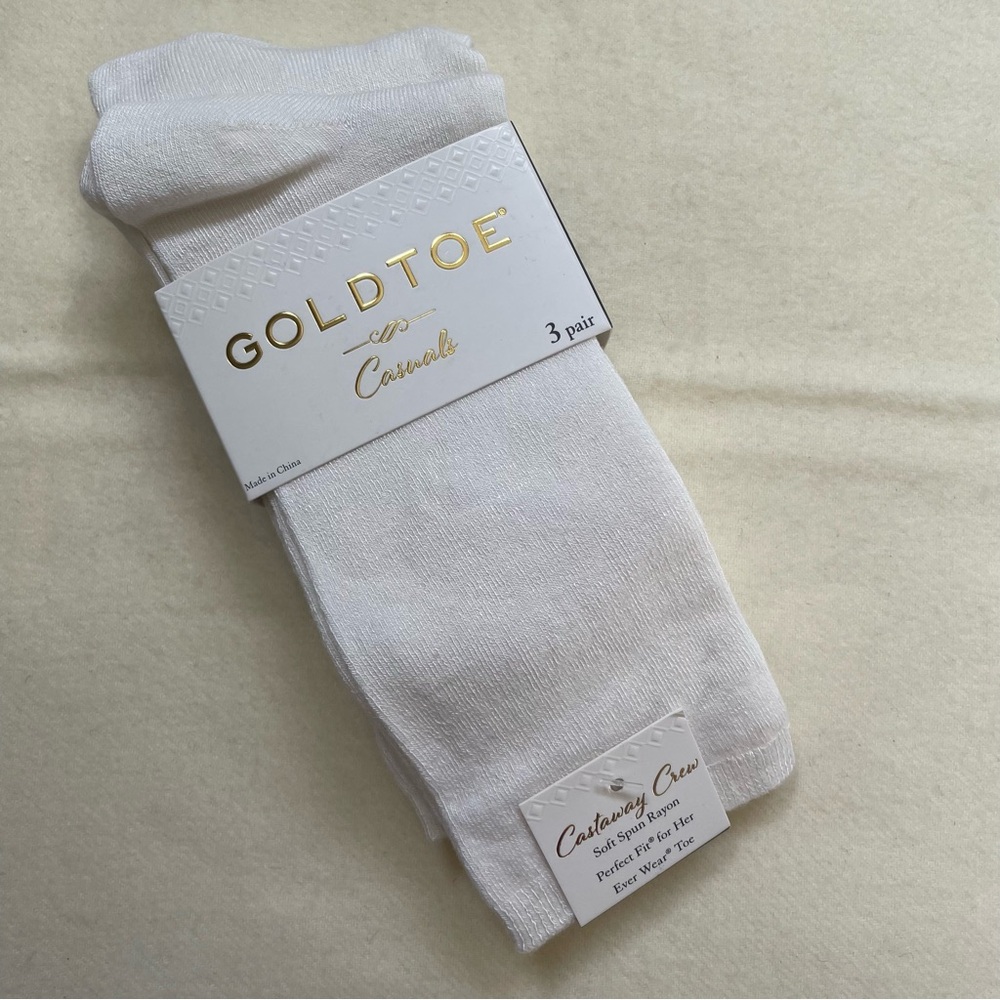 Gold Toe Casuals Castaway Crew Socks 3-Pack Soft Rayon Ever Wear Toe 6–9